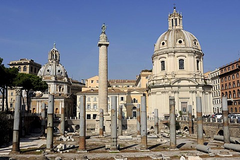 Columns of the Basilica Ulpia and Trajan's Column, Rome, Lazio, Italy, Europe