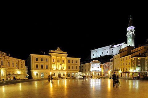 Tartini Square with St. George's Cathedral, Sv Jurij, Piran, Slovenia, Europe