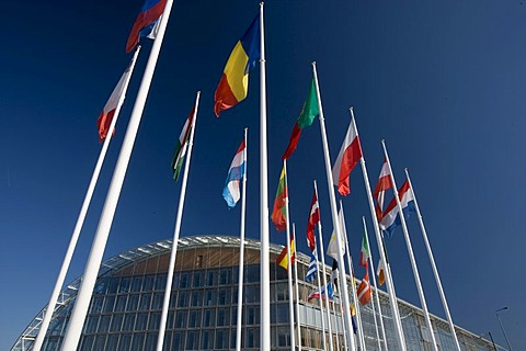 International flags, European Investment Bank EIB, Kirchberg quarter, Europe District, Luxembourg, Europe