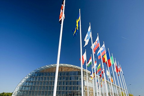 International flags, European Investment Bank EIB, Kirchberg-plateau, Europe district, Luxembourg, Europe