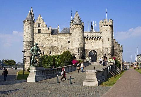 Het Steen with Lange Wapper, Antwerp, Flanders, Belgium, Europe