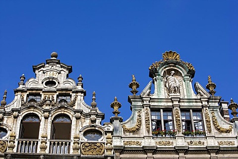 Facades and gables of the guildhall on the Grote Markt, Grand Place, Brussels, Belgium, Europe