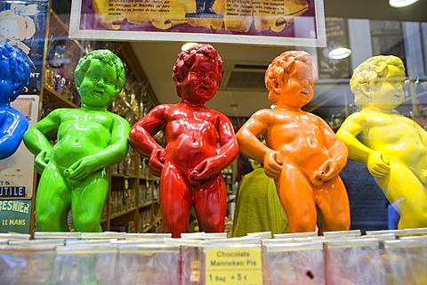 Manneken Pis as a souvenir in a shop window, Brussels, Belgium, Europe