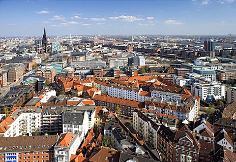 View from St. Michaelis church, popular nickname Michel, onto Hamburg, Germany, Europe