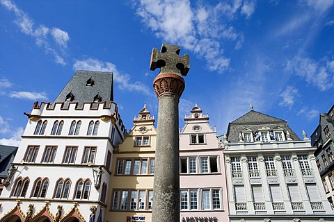 Medieval market cross, Hauptmarkt central square, Trier, Rhineland-Palatinate, Germany, Europe