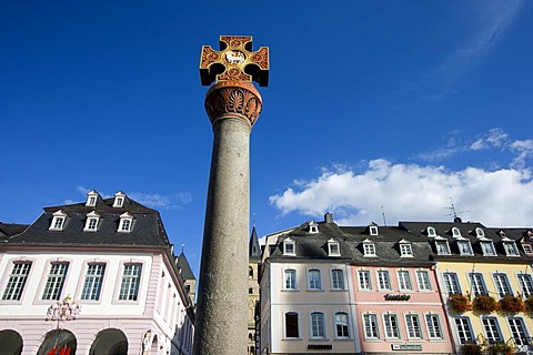 The medieval Marktkreuz, market cross, at the market square, Trier, Rhineland-Palatinate, Germany, Europe