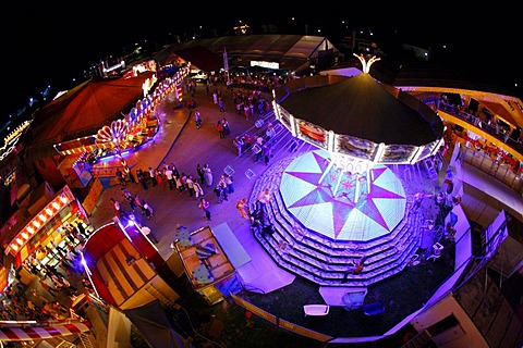 Chairoplane seen from the Ferris wheel, evening mood, folk festival, Muehldorf am Inn, Bavaria, Germany, Europe