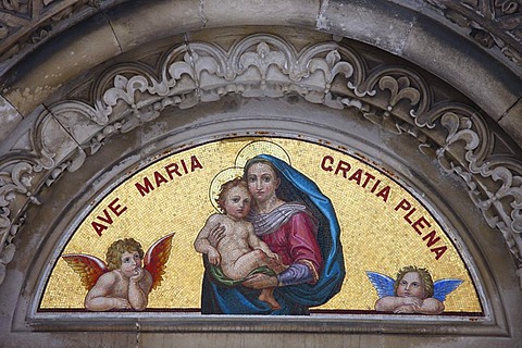 Fresco at the church entrance, mosaic, based on the Sistine Madonna by Raphael, Klaoeter Tepla, Premonstratensian Tepla Abbey near Marianske Lazne, Czech Republic, Europe