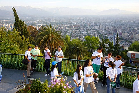 People at Cero St. Cristobald, evening mood, Santiago de Chile, Chile, South America