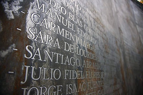 Plaque commemorating the executed, Villa Grimaldi, torture center, Santiago de Chile, Chile, South America