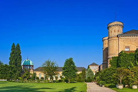 Botanical Garden with Torbogengebaeude of the orangery, castle gardens, Karlsruhe, Baden-Wuerttemberg, Germany, Europe