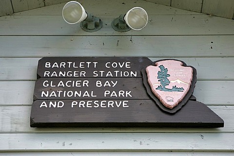 Bartlett Cove Ranger Station, sign, Glacier Bay National Park, Alaska, USA