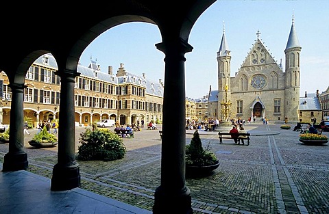 Historical Binnenhof with Ridderzaal great hall, arcades, The Hague, South Holland, Netherlands, Europe