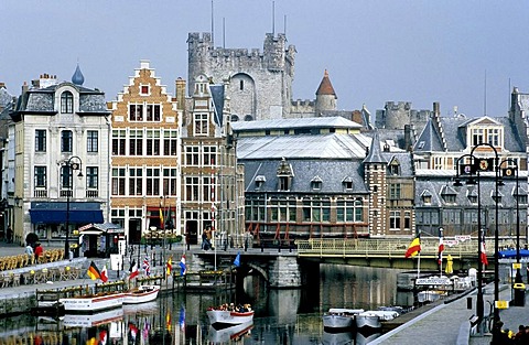 Historic centre of Ghent, view of GrÃ‚sten Palace, Belgium, Europe