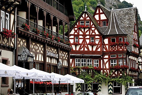 Old town of Bacharach, half-timbered houses, UNESCO World Heritage Site, Upper Middle Rhine valley, Rhineland-Palatinate, Germany, Europe