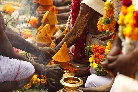 Offerings, Thaipusam festival in Tenkasi, Tamil Nadu, Tamilnadu, South India, India, Asia