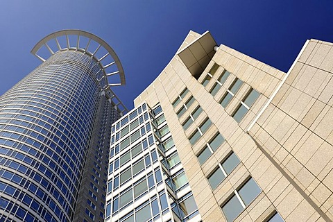 The 208-meter-high Westend Tower skyscraper, also called the Kronenhochhaus building, in the financial district, headquarters of the DZ Bank, Frankfurt am Main, Hesse, Germany, Europe's