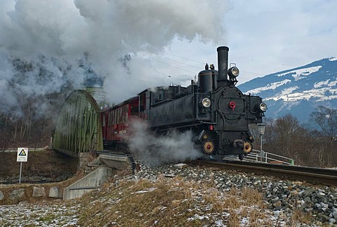 Nostalgic steam train as a tourist attraction, Zillertalbahn, regional train, Tyrol, Austria, Europe