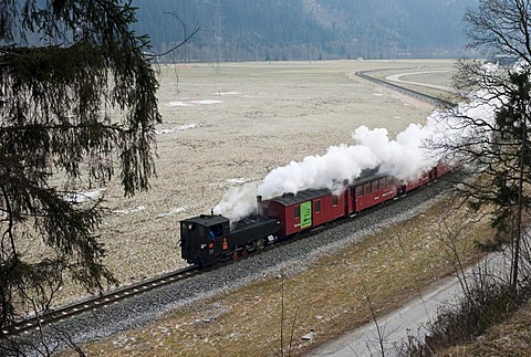 Nostalgic steam train as a tourist attraction, Zillertalbahn, regional train, Tyrol, Austria, Europe