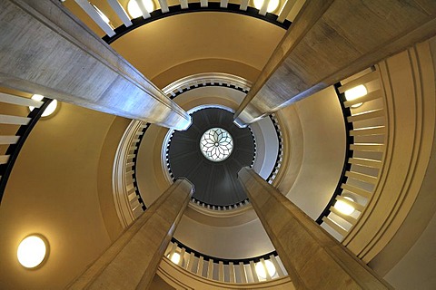 Staircase with dome as seen the bottom, Schweriner Schloss castle, built from 1845 to 1857, romantic historicism, Lennestrasse 1, Schwerin, Mecklenburg-Western Pomerania, Germany, Europe