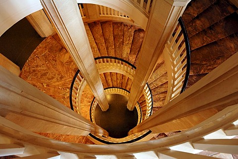 Staircase seen from above, Schweriner Schloss castle, built from 1845 to 1857, romantic historicism, Lennestrasse 1, Schwerin, Mecklenburg-Western Pomerania, Germany, Europe