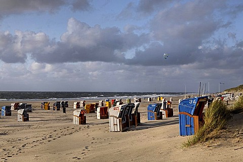 Roofed wicker beach chairs on the beach, island of Amrum, Schleswig-Holstein, Germany, Europe