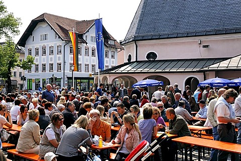 German people celebrating Labour Day, Prien, Chiemgau, Upper Bavaria, Germany, Europe