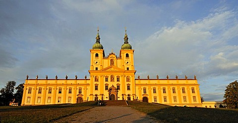 Panoramic view of frontal facade of the baroque Basilica Minor, Church of Visitation of Virgin Mary, at Svaty Kopecek near Olomouc, Czech Republic, Europe