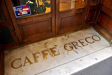 Front door of the Antico Caffe Greco, Via dei Condotti, Rome, Lazio, Italy, Europe