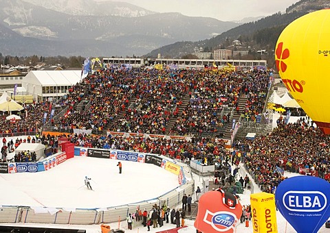 Grand stand in the Olympic ski stadium in Garmisch-Partenkirchen, slalom competition at the Gudiberg, Bavaria, Germany, Europe