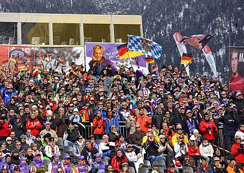 Maria Riesch fan club, grand stand in the Olympic ski stadium in Garmisch-Partenkirchen, slalom competition at the Gudiberg, Bavaria, Germany, Europe