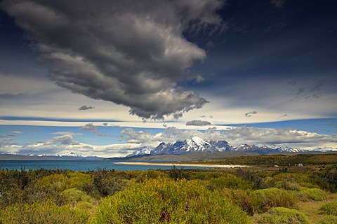 Torres del Paine Massif, dramatic sky, Patagonia, Chile, South America