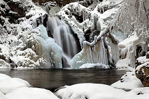 Falkauer Wasserfall waterfall with ice in the Black Forest, Baden-Wuerttemberg, Germany, Europe