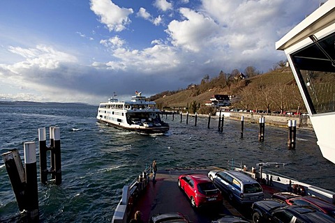 Car ferry on Lake Constance from Meersburg to Konstanz during windstorm Xynthia, Baden-Wuerttemberg, Germany, Europe