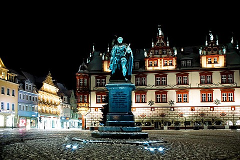 Market Square at night, Coburg, Upper Franconia, Bavaria, Germany, Europe