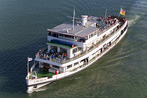 Excursion ship Karlsruhe at Friedrichshafen, white fleet, Lake Constance, Baden-Wuerttemberg, Germany, Europe