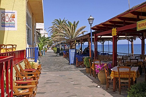 Taverns and promenade, Myrtos, Crete, Greece, Europe