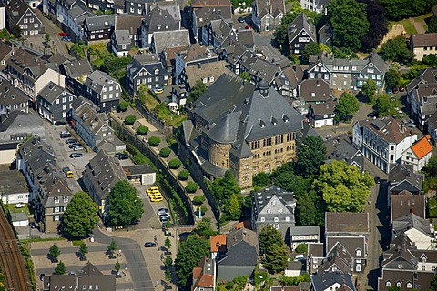 Aerial view, Langenberg Buergerhaus community center, Velbert, Ruhrgebiet region, North Rhine-Westphalia, Germany, Europe