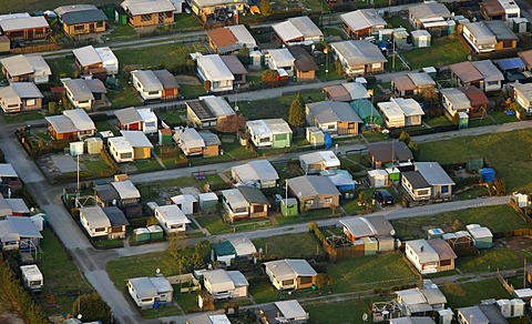 Aerial view, Kleingartenpark Friedhofstrasse allotments, KGV, Waltrop, Ruhrgebiet region, North Rhine-Westphalia, Germany, Europe