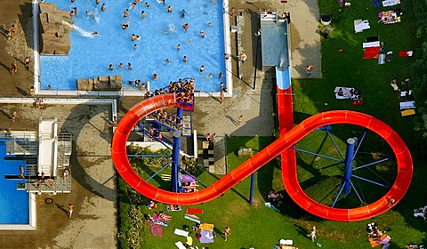 Aerial view, open air pool, water slide, Herdecke, Hagen, North Rhine-Westphalia, Germany, Europe