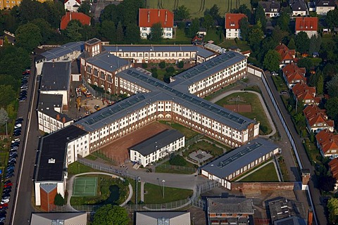 Aerial photo, prison, detention, JVA Werl prison with new roof, Werl, North Rhine-Westphalia, Germany, Europe