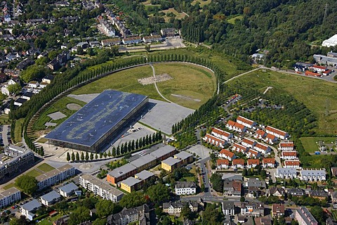 Aerial view, Solarakademie Mt. Cenis solar academy, Sodingen, solar panels, largest solar roof in Europe, Herne, Ruhrgebiet region, North Rhine-Westphalia, Germany, Europe