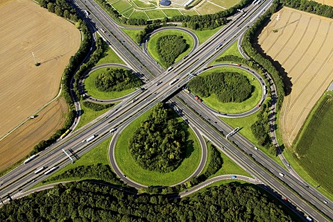 Aerial view, A1 and A44 motorway junction, Ringebrauck, Unna, Ruhrgebiet region, North Rhine-Westphalia, Germany, Europe