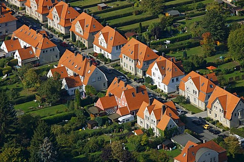 Aerial shot, townhouses, Walburger, Soest, North Rhine-Westphalia, Germany, Europe