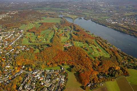 Aerial photo, Kemnader reservoir, Ruhr, Golf course Stiepl, Bochum, Ruhr district, North Rhine-Westphalia, Germany, Europe