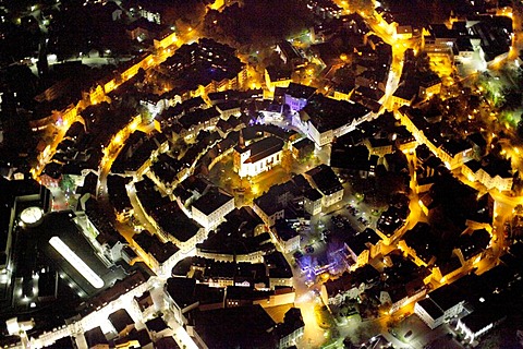 Aerial shot, night scene, Oberrahmede, Luedenscheid, North Rhine-Westphalia, Germany, Europe