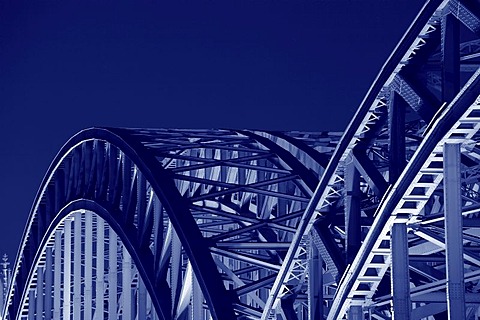 Hohenzollernbruecke bridge at night, detail, Cologne, North Rhine-Westphalia, Germany, Europe