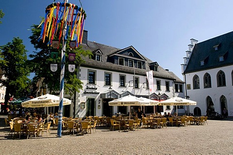 Restaurant at the Alter Markt square in Attendorn, Sauerland region, North Rhine-Westphalia, Germany, Europe