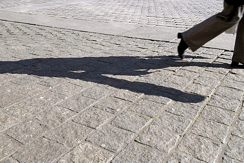 Walker casting shadows on the pavement