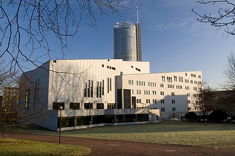 The Aalto-Theater and the RWE-Turm Tower in the back, Essen, Ruhrgebiet area, North Rhine-Westphalia, Germany, Europe